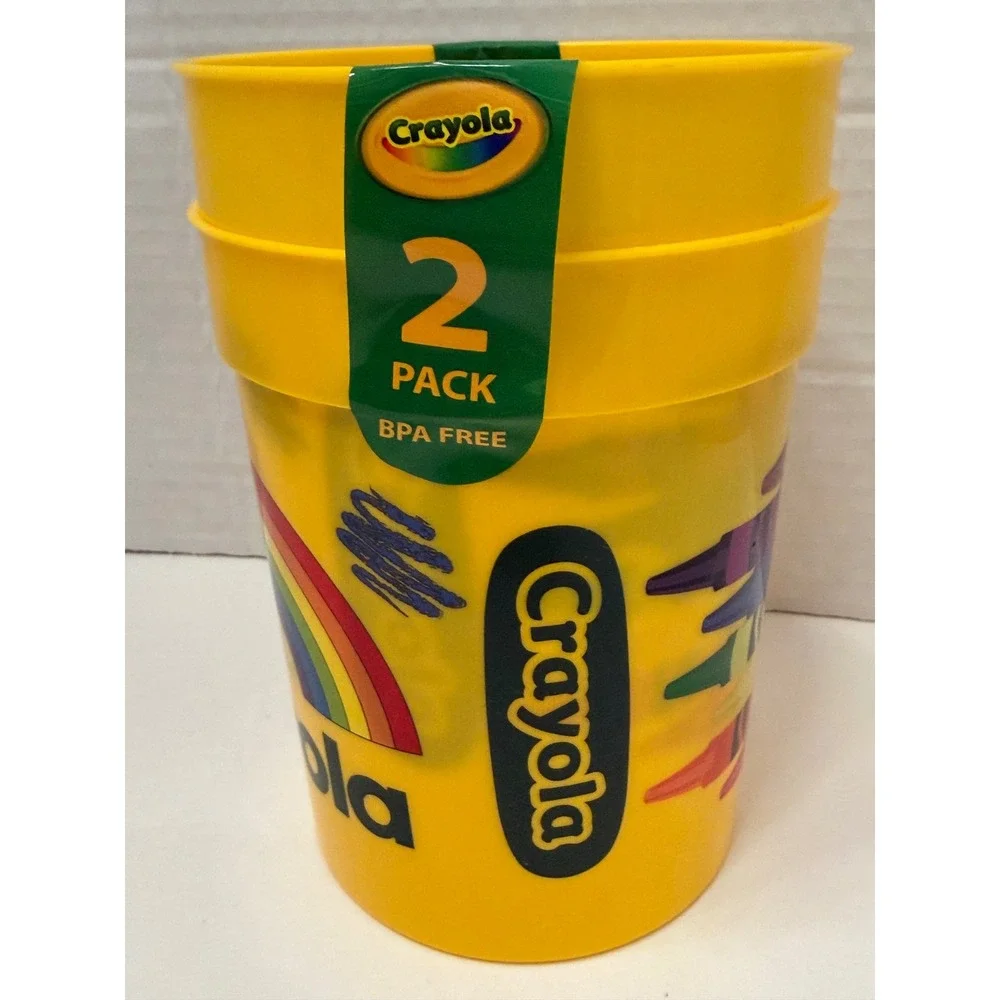 Crayola 2 Pack Plastic Tumblers Yellow Rainbow Crayon Character BPA Free 18092